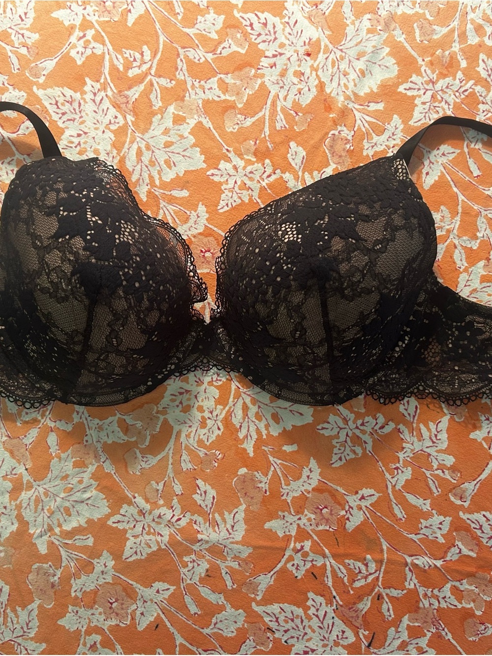 ThirdLove Black Lace Plunge Bra with Sheer Floral Overlay